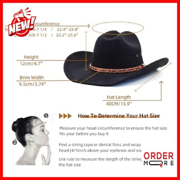 Wide Brim Cowboy Hat 3.74 Inch Brim Lightweight Polyester Western Style main image 7